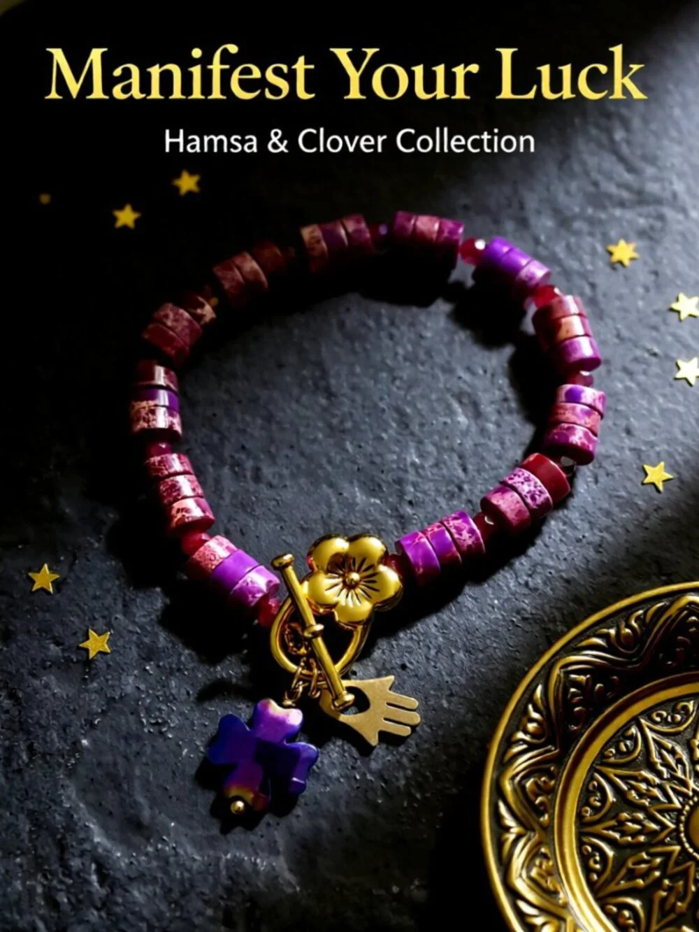 Luck & Blessings! Pink Mauve & Purple Hues Sea Sediment Jasper Stretch Bracelet
